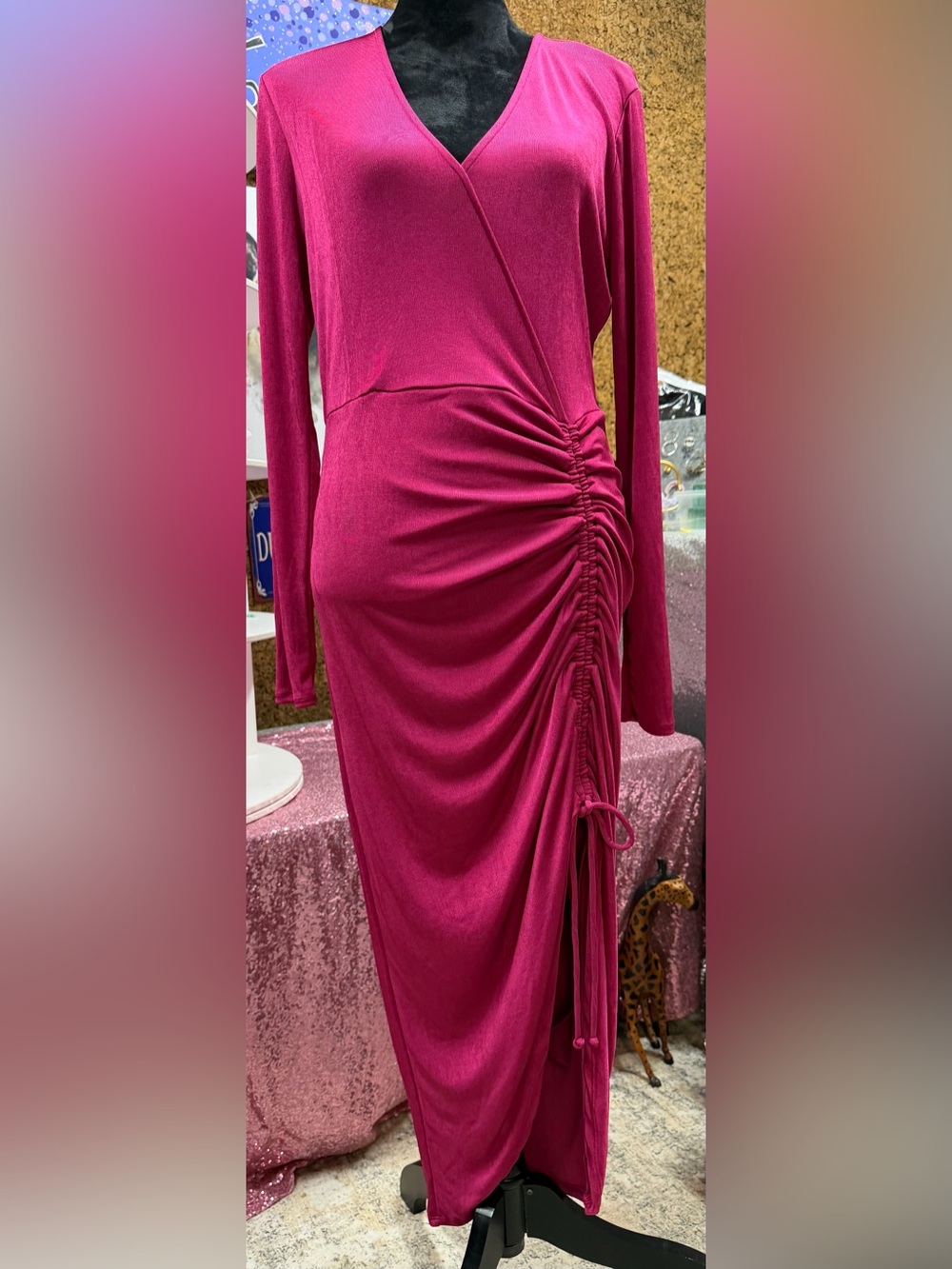 Nina Parker Long Sleeve Ruched Midi Dress, NWT